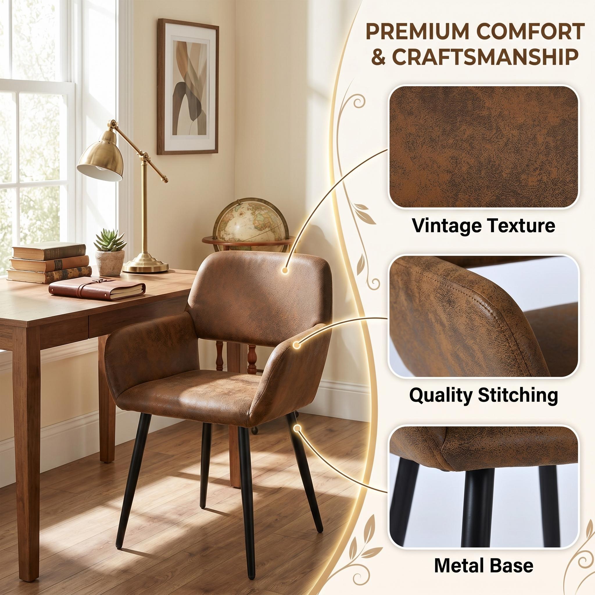 Homy Casa lot de 2 fauteuils d’appoint bruns 31,9 po, chaises en cuir PU avec pieds en métal pour salle à manger, chambre, bureau