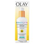 Olay Face Hydratant, complet avec spf 30, Sans fragrance pour la peau sensible, protection solaire à large spectre, hydratation longue durée, non comédogène - Vitamine E & Aloès, 75 mL