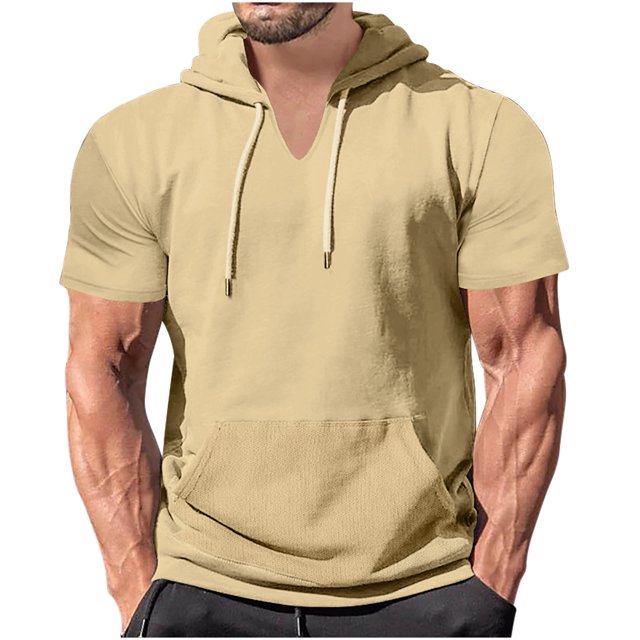 Birdeem Blouse à Capuche pour Hommes Chemise de Sport Unie avec Boutons Col Rond Manches Courtes