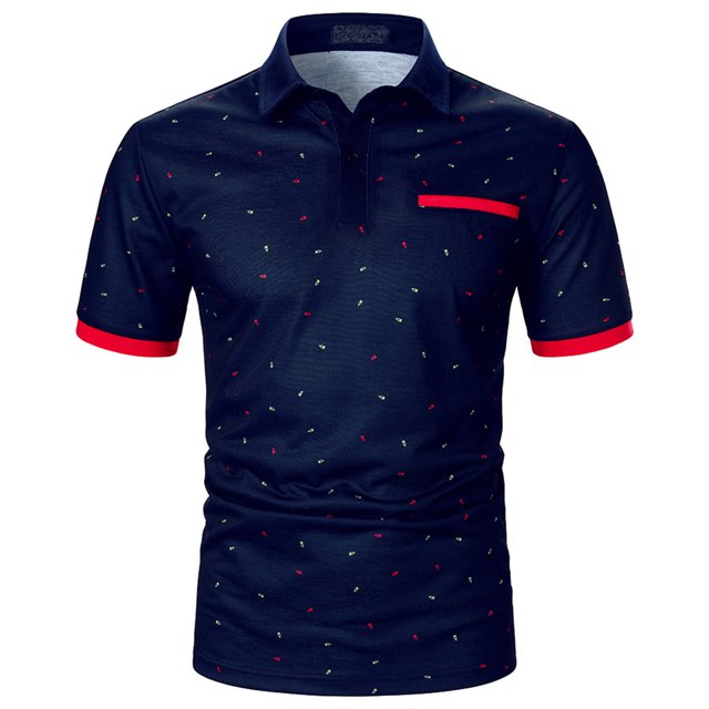 Birdeem Men Casual Button Short Sleeve Patchwork Turndown Pullover T-Shirt Tops