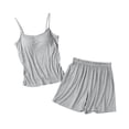 thumbnail image 1 of MeetoTime Pajamas for Women Set Summer Solid Color Spaghetti Strap Camisole with Chest Pad Shorts Homewear, 1 of 6