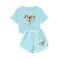 thumbnail image 3 of Économies d'Été! HVOBTTY Ensemble Décontracté 2 Pcs à Manches Courtes pour Filles, Ensemble de Mode Décontracté à Manches Courtes pour Garçons et Filles avec Col Rond, Boutons et Short Imprimé Vert, 10 Ans, 3 of 4