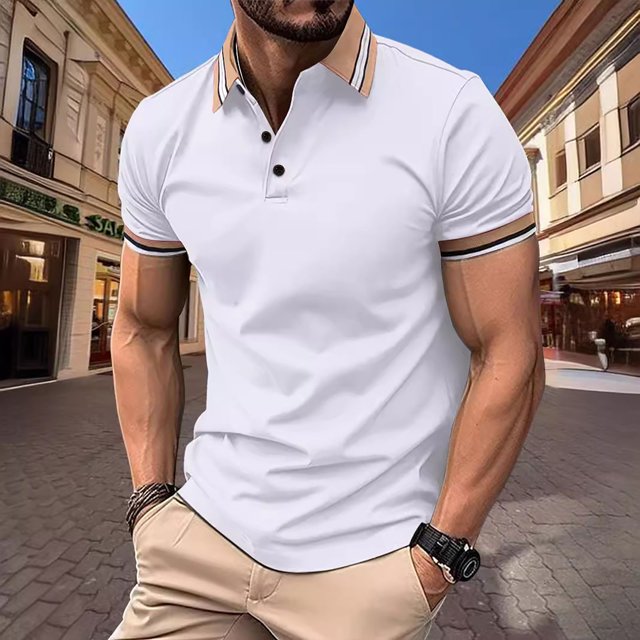 Lolmot Shirts for Men, Mens Patchwork Fallow Button Round Neck Sports Short Sleeve Shirt
