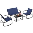 thumbnail image 2 of Costway 4 PCS Patio Rocking Set 2 Rocking Chairs & Loveseat with Glass-Top Table Outdoor Navy, 2 of 10