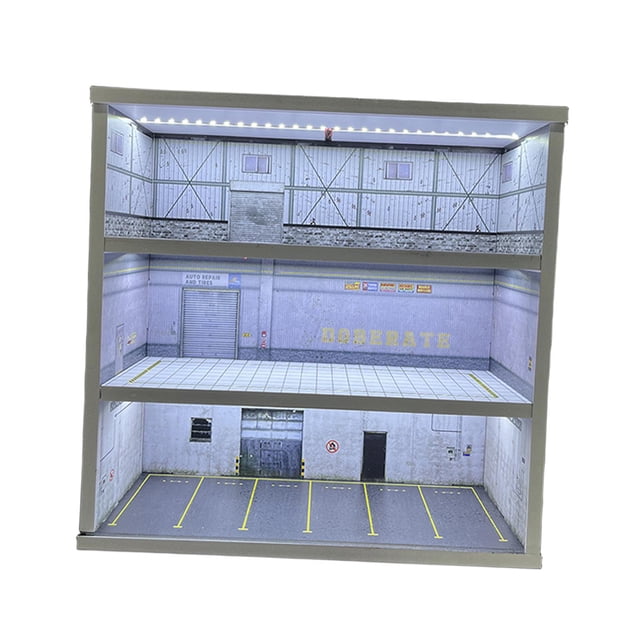 BELOVING 1/64 Model Car Display Case Garage Diorama with LED Light Showcase Organizer Style B