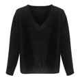 thumbnail image 4 of Mode Femmes Couleur Unie Manches Longues Pull Col en V Chemise Pull Tops, 4 of 4