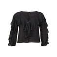 thumbnail image 2 of Women Button-down Ruffle Shirt Solid Color V-neck Long Sleeve Blouse, 2 of 6