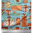 thumbnail image 1 of Soimoi Blue Velvet Fabric Dot & Gift Box Party Print Sewing Fabric Yard 58 Inch Wide, 1 of 3