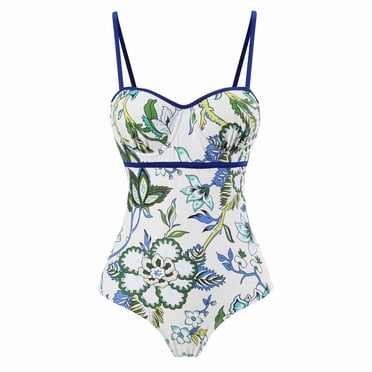 RKSTN Womens Swimsuit Vintage Print Lace-up One-piece Swimsuit Bikini V Neck Comfortable Bathing Suits
