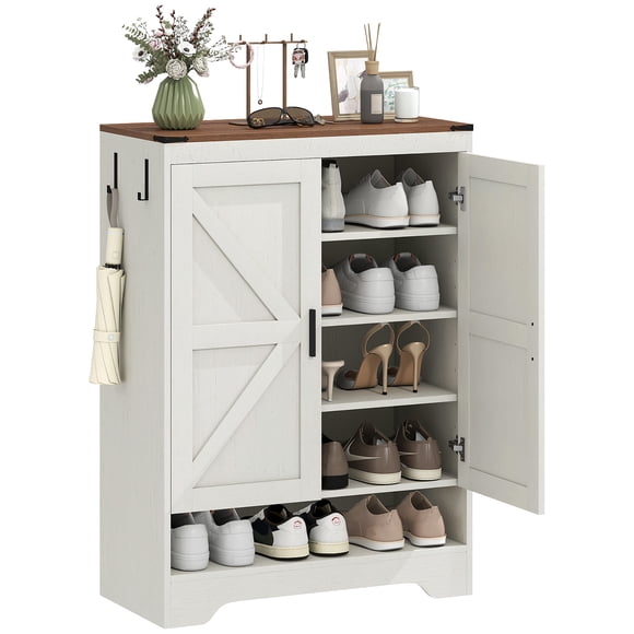 HOMCOM Armoire à Chaussures à 5 Niveaux pour 15 Paires, Étagère à Chaussures Style Ferme, Blanc