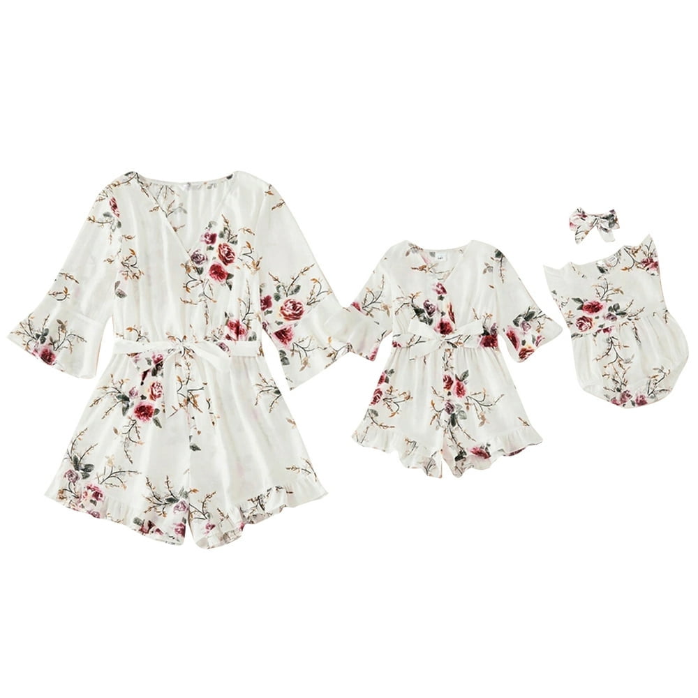 Mommy and Me Matching Clothes Mother Daughter Floral One Piece Jumpsuit Short Romper