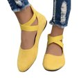 thumbnail image 2 of Ladys Single Shoes Suede Surface Elastic Ankle Strap Soft Sole Pointy Toe Flats Bottom Ballet Rear Ankle Zipper Shoes New Large Size Shallow Mouth Elastic Flat Shoes Yellow, 2 of 7