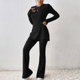 thumbnail image 2 of Women Crewneck Tops & Wide Leg Pant Set Simple Slouchy Home Suits (Army Green S), 2 of 6