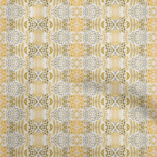 oneOone Polyester Spandex Mustard Yellow Fabric Abstract Line Fabric For Sewing Printed Craft Fabric By The Yard 56 Inch Wide