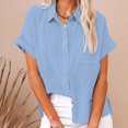 thumbnail image 2 of HAiming Womens Casual Cotton Linen Button down Short Sleeve Shirts Solid Summer Beach Blouses Tops with Pockets, 2 of 8
