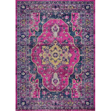 LaDole Rugs Lilac Blue Persian Area Rug, 7'10' x 10'5', Indoor/Outdoor, Stain Resistant