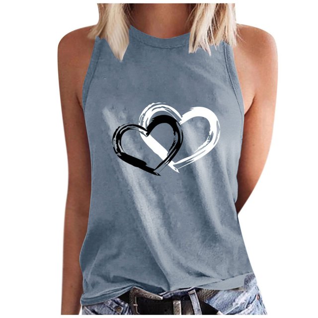 Timegard Camisoles pour Femmes Col Rond Imprimé Cœur Sans Manches Confortables Décontractées Amples Chemises Hauts Blouse