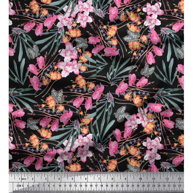 Soimoi Rayon Fabric & Orchids Floral Print Fabric by The Yard 42 Inch Wide
