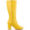 thumbnail image 3 of Unique Bargains Bottes à Talons Blocs à Bout Rond Hauteur Genou pour Femme Jaune (Taille 7), 3 of 6