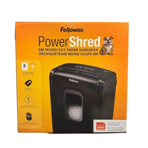 Fellowes Power Shred 6M Micro-Cut Paper Shredder with SafeSense® Technology, Black