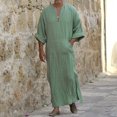 thumbnail image 2 of LUOGENLI T-shirts pour Homme pour Hommes Hommes Col en V Lin Manches Longues Caftan Thobe Longue Robe Chemise Robe Décontractée Robe Tee T-shirts Hommes Grande Taille et Grande Stature la Saint-Patrick Vert XXXXXL, 2 of 8