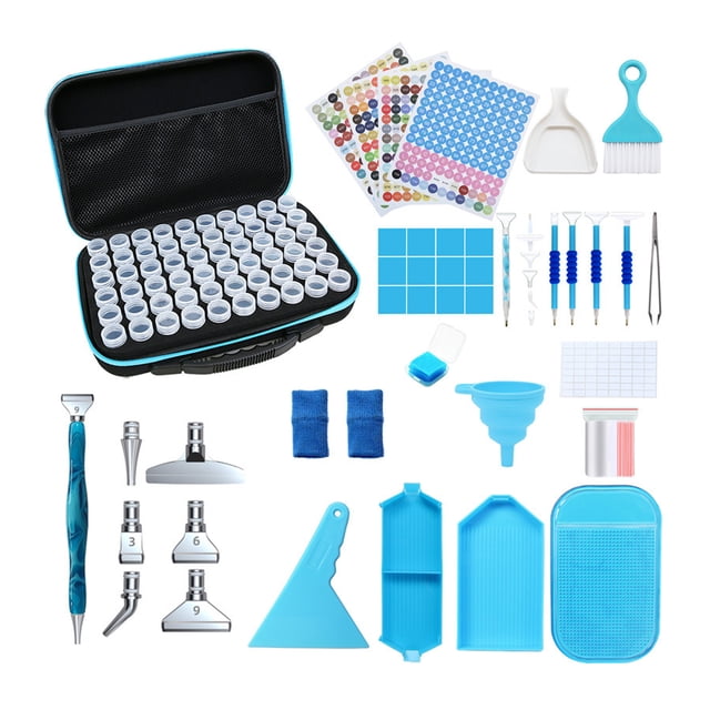 Ourlova Diamond Storage Containers, Art Storage Box With Label, 60 Cans, Mesh Pocket Compartment, Funnel Art Accessories And Tools Kits Storage Box For Jewelry Beads