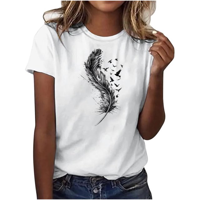 Plebaso T-Shirt Imprimé pour Femme Décontracté à Manches Courtes, T-Shirt Graphique à Col Rond, T-Shirts Amples d'Été 2025