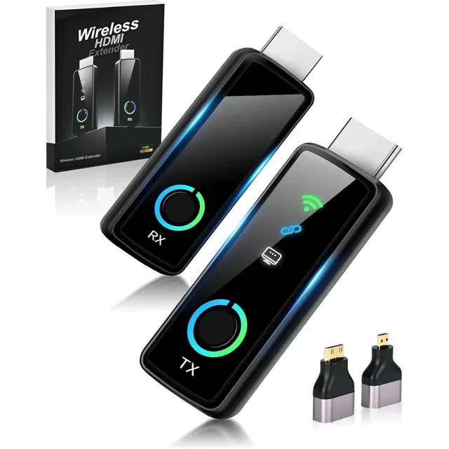 Upgraded Wireless HDMI Transmitter and Receiver with LED Display 328ft/100M, 4K Decode 1080P@60Hz Ultra FHD Video Output, Plug&Play 5G+2.4G for Video to Monitor from PC/Laptop/HDTV/Camera