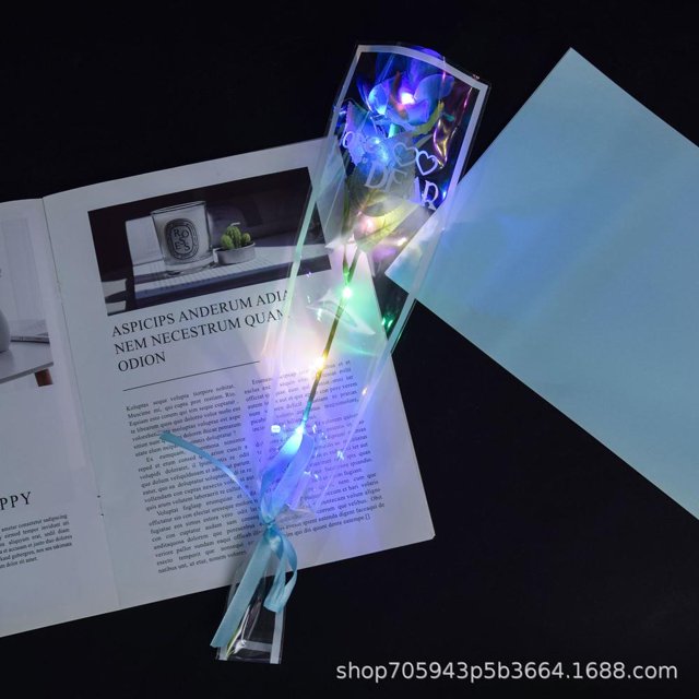 KUIZAP 1pc Led Light Up Glowing Roses Red Flower Bouquet Led Flash Handheld Valentine's Day Glow Party Wedding Decoration(blue)