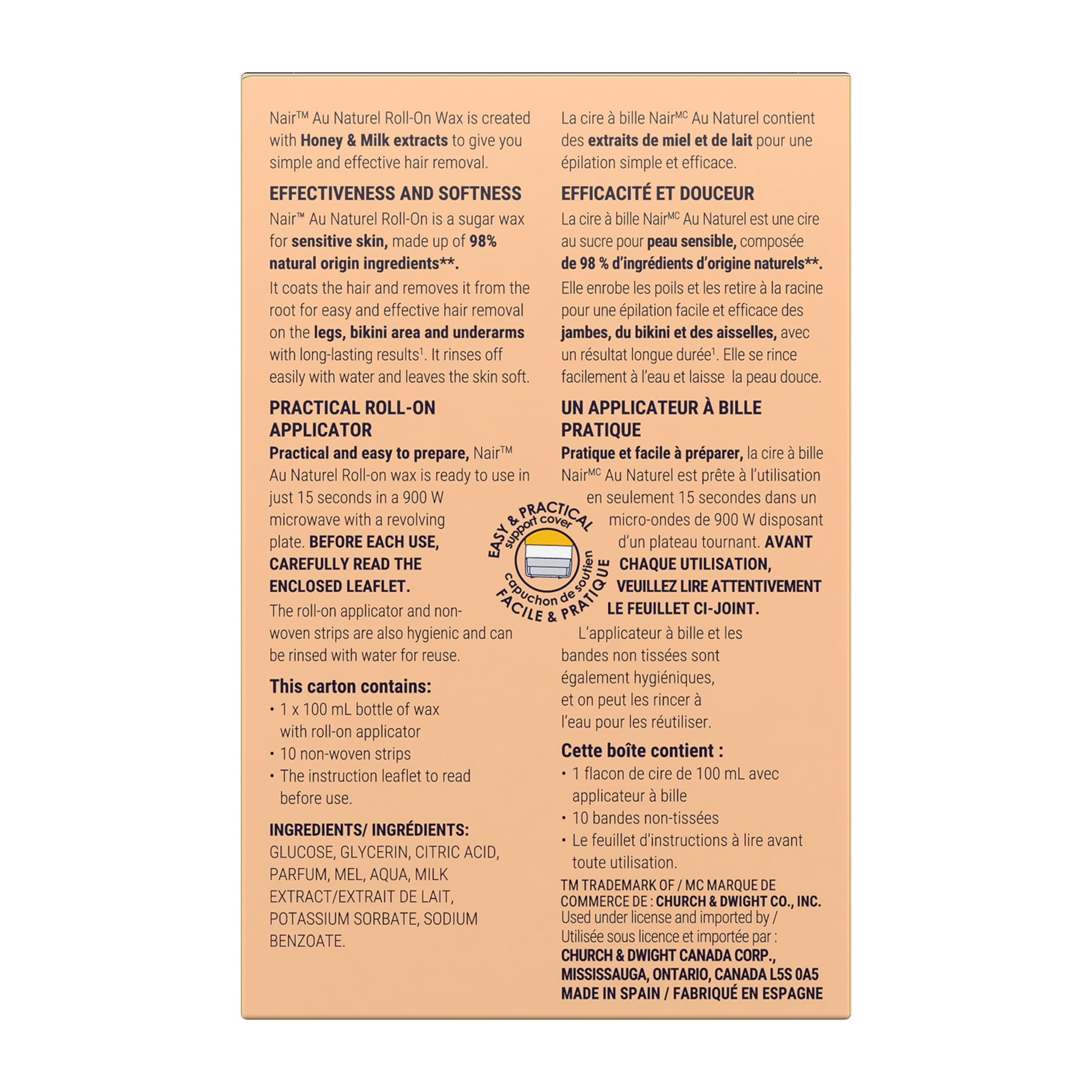 Nair au Naturel Lait et Miel, Cire au Sucre a Bille 100ml