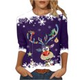 thumbnail image 2 of Blouses pour Femmes Imprimé Décontracté Noël Manches Trois Quarts Col Rond Hauts Blouse pour Femmes en Solde, 2 of 4