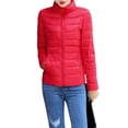 thumbnail image 1 of LUXUR Women Down Jackets Stand Up Collar Puffer Jacket Full Zip Coat Packable Outwear Solid Color Red 2XL, 1 of 3