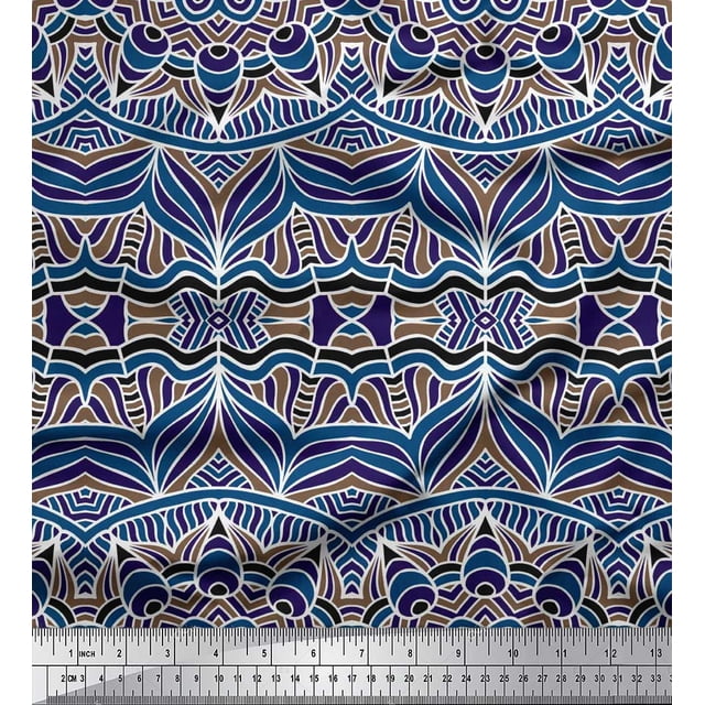 Soimoi Rayon Crepe Fabric Mandala Kaleidoscope Print Fabric by Yard 46 Inch Wide