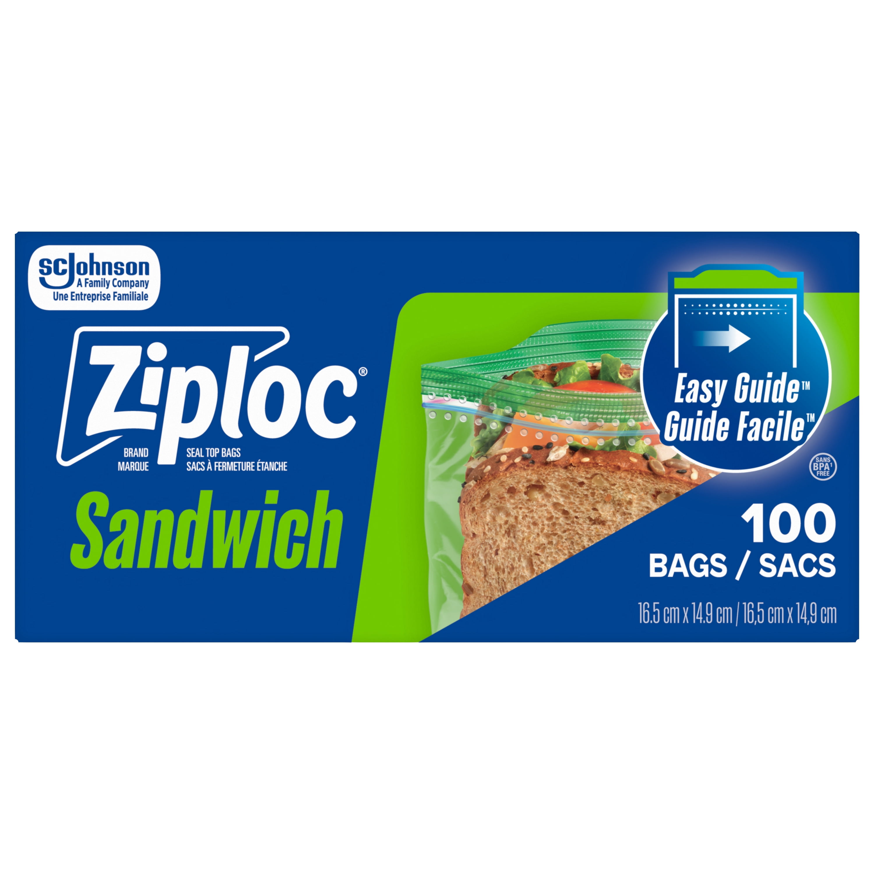 Ziploc Sandwich Bags, Grip and Seal Top, 100 Bags
