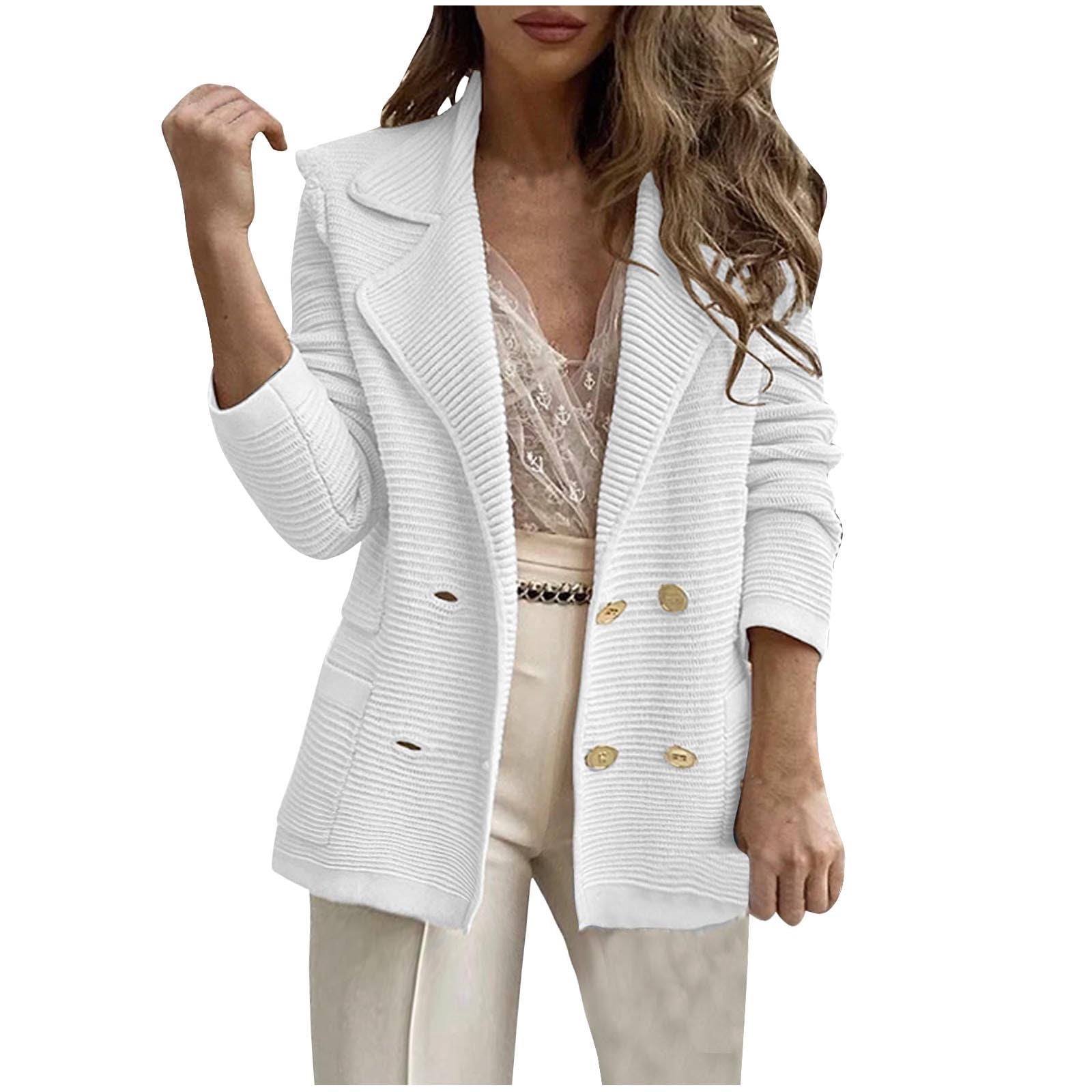 Timegard Cardigans pour Femmes Col à Revers Manches Longues Ouvert Boutons Manteau Doux Automne Décontracté Ajusté Haut