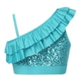 thumbnail image 2 of Yartina Kids Girls Asymmetrical Ruffled Sequin Performance Crop Tops Modern Jazz Hip Hop One Shoulder Dance Costume Blue 8, 2 of 7