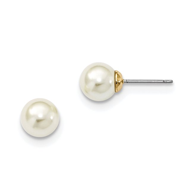 Gold-tone 8mm Simulated Pearl Post Earrings BF1281