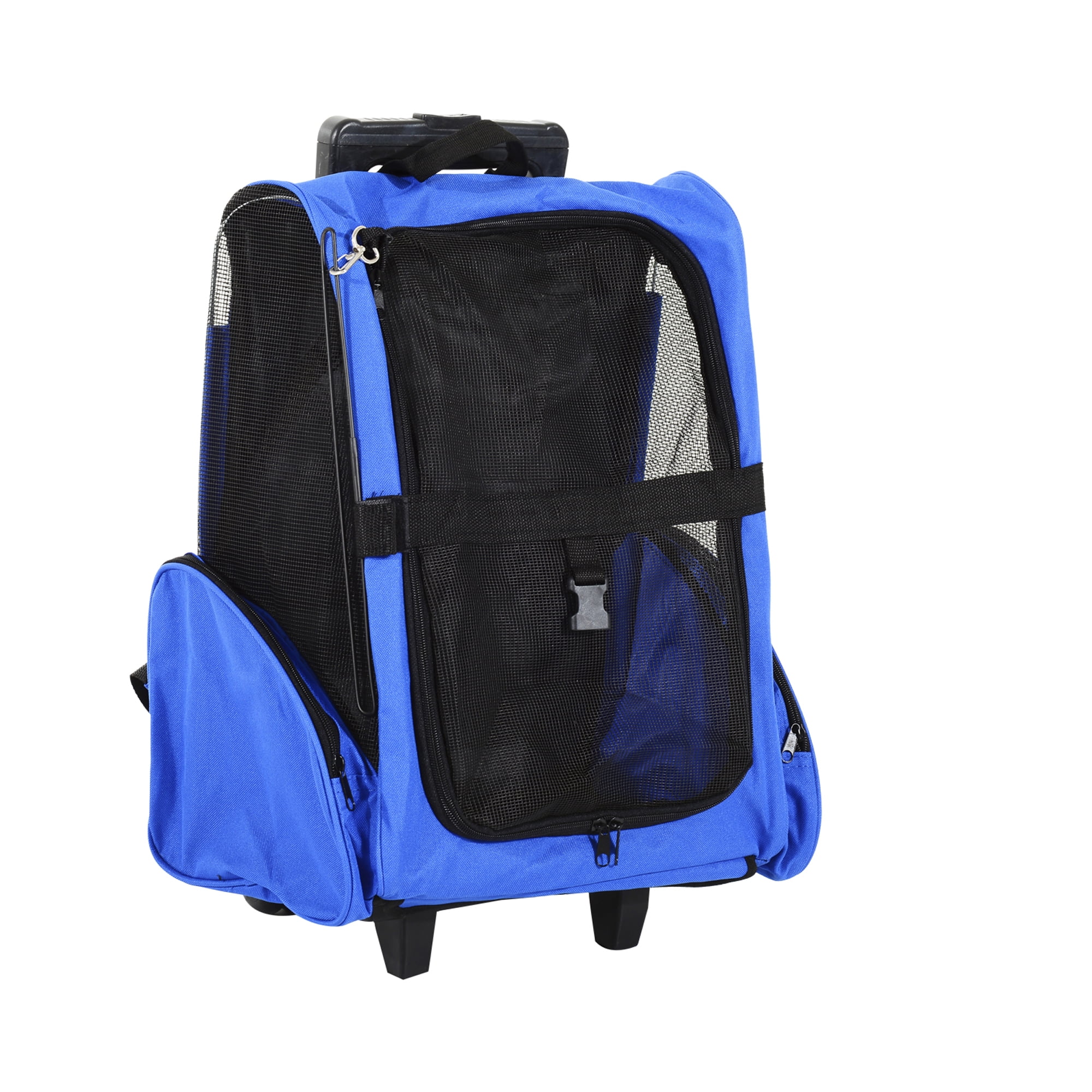 PawHut Sac à dos de transport pour animaux 2-en-1 avec roulettes pour chats et chiens, bleu