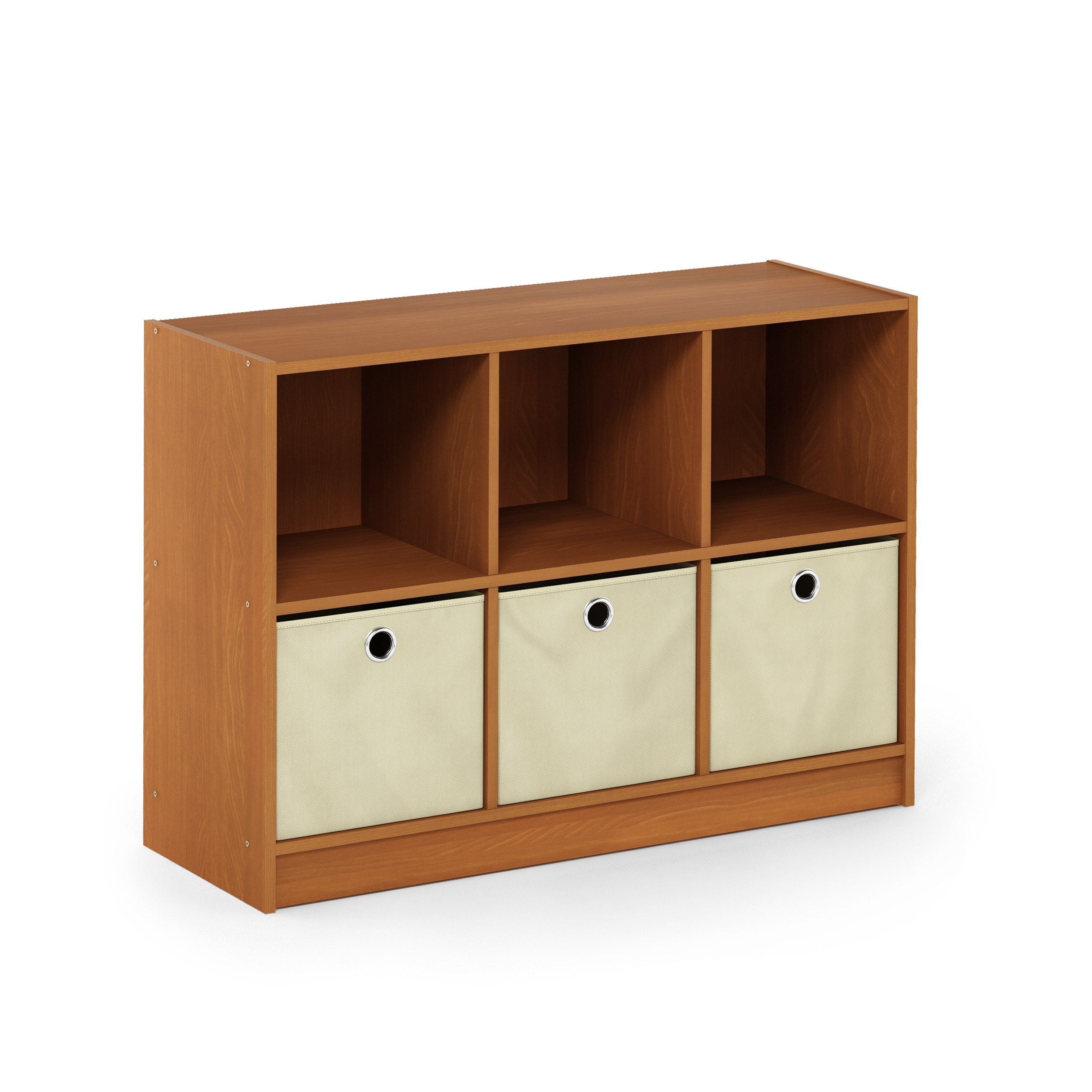 Furinno BASIC Book Shelf, 6-Cube Bookshelf, 3 x 2 Bookcase with Storage Bins, 11.9 x 31.6 x 23.6, for Living Room, Bedroom, Home Office, Light Cherry