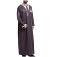 thumbnail image 2 of Men's Muslim Robe Retro Islamic Arab Kaftans for Men Eid Muslim Thobe Dubai Ramadan Daily Clothes, Muslim Shirt Robe with Pockets, 2 of 4