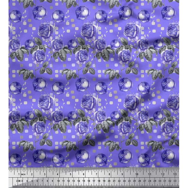 Soimoi Cotton Duck Fabric Square,Leaves & Rose Floral Printed Craft Fabric by The Yard 42 Inch Wide