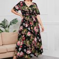 thumbnail image 4 of Robes pour Filles Robe d'Été Imprimée Grande Taille Col en V Manches Courtes Taille Élastique Robe de Plage Robe de Soleil Robe Midi Fluide à Volants en Solde, 4 of 9