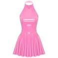 thumbnail image 3 of Moggemol Robe Moulante Mini en Similicuir PVC Effet Mouillé pour Femmes, Latex, Dos Nu, Coupe Trapèze, pour Fête d'Anniversaire, Rose G, 3 of 7