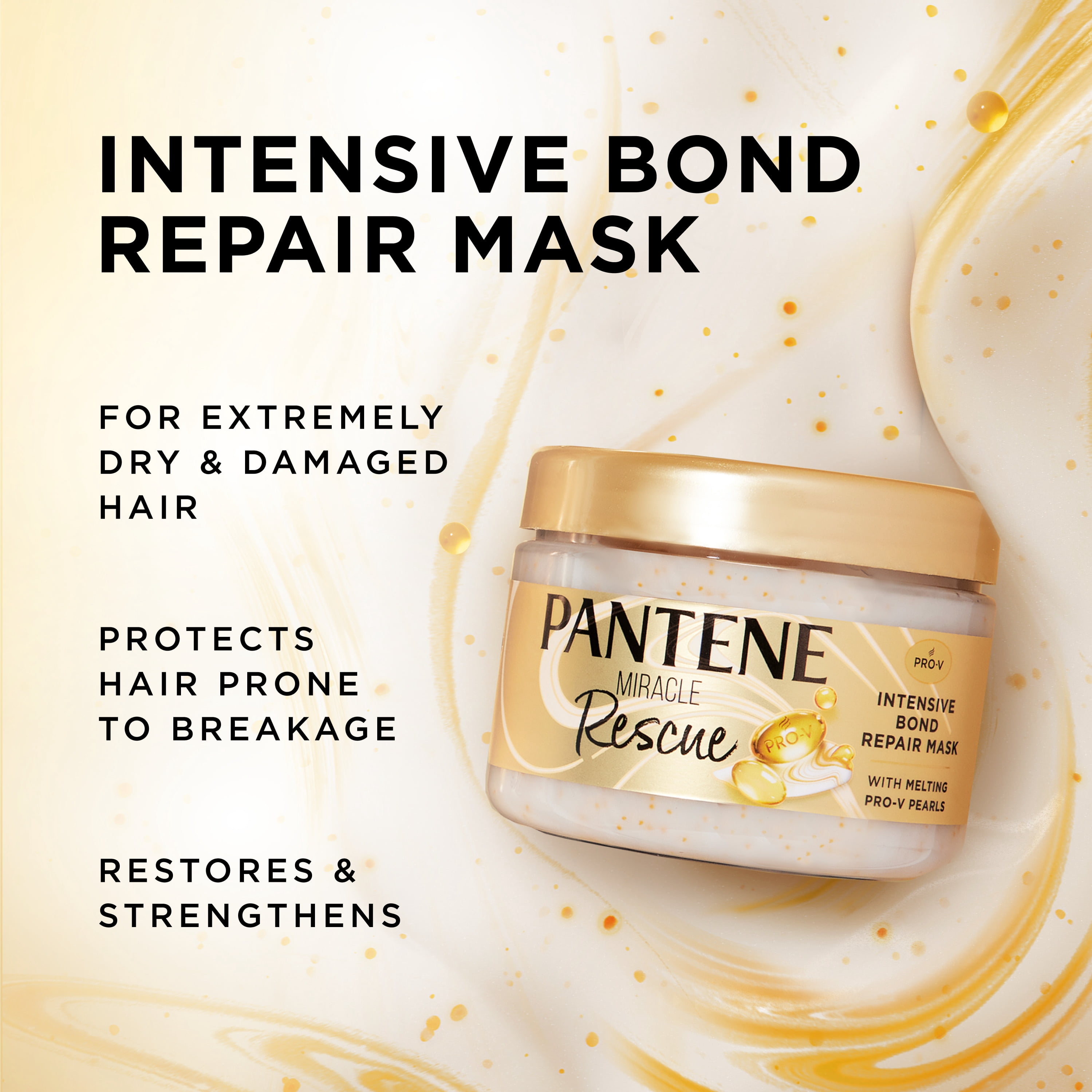 Revitalisant Réparateur enProfondeur Pantene, Masque Capillaire, Perles Fondantes Pro-V, Miracle Rescue, Réparation Des Dommages, Pour Des Cheveux Forts, Brillants et Sains, 237 mL