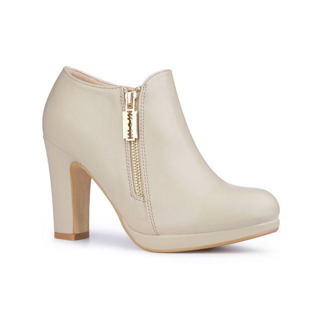 Unique Bargains Bottines à Plateforme à Bout Rond à Talons Épais pour Femme Beige (Taille 6)