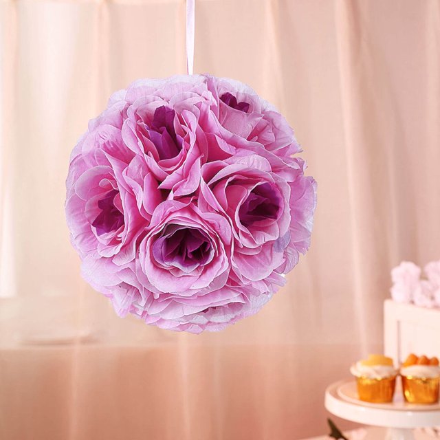CHOK 2 Pack | 7” Mauve Flower Ball Silk Rose Pomander Kissing Ball