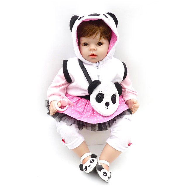 Realistic Reborn Doll 22 Inch Lifelike Handmade Soft Body Toy Reborn Baby Girl with Panda Gift Set