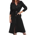 thumbnail image 1 of WRKEKC Women's Belted Trench Coat Long Length Button Front Solid Color Fall Casual Office Wear Transitional Layer Plus Size Available Black L, 1 of 6