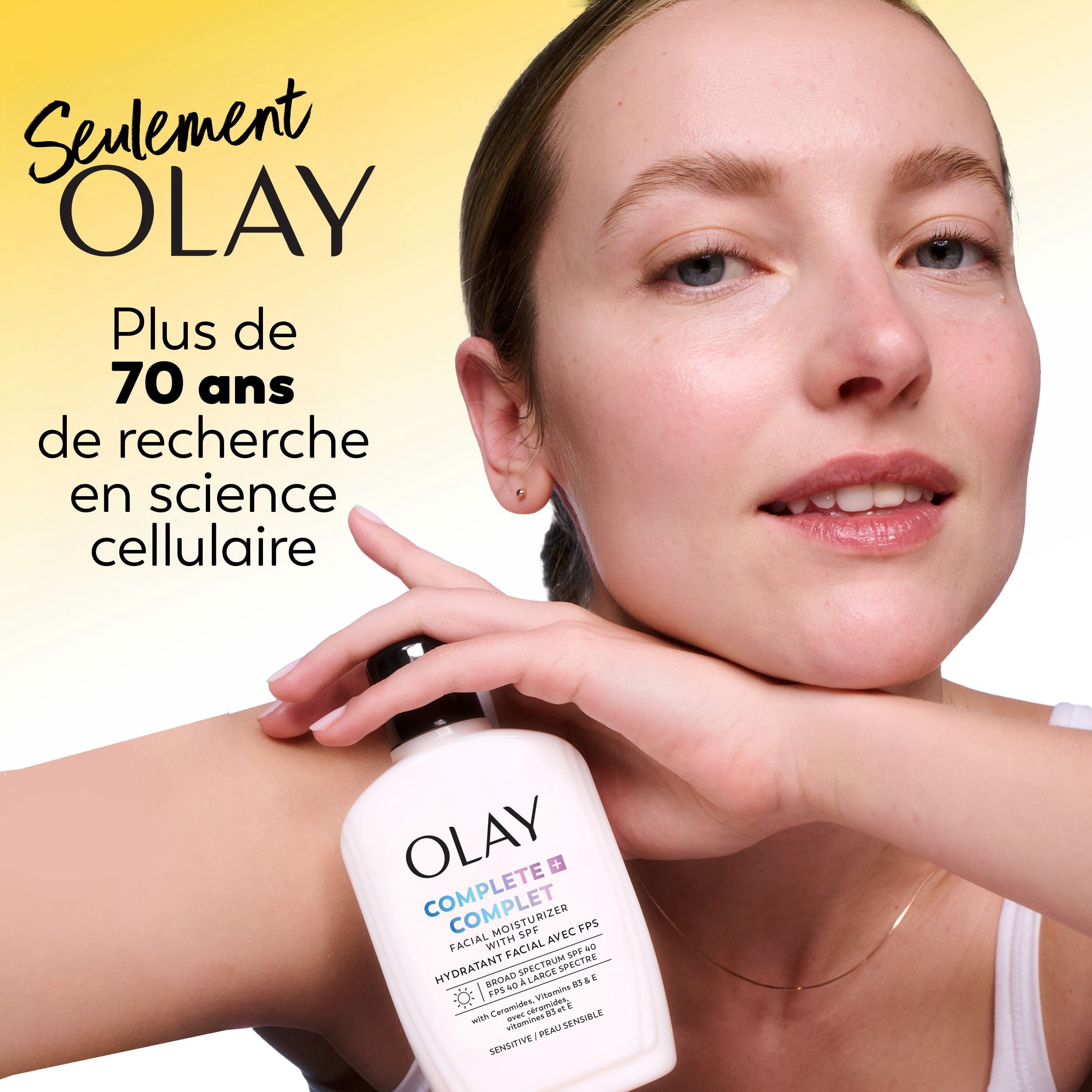Hydratant Pour Le Visage Olay Complet+ avec Fps 40, Sans Parfum Pour La Peau Sensible, Protection Solaire À Large Spectre – Sans Traces Blanche, Nourrit La Barrière D’Hydratation – Céramides, 177 mL