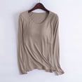 thumbnail image 1 of Meichang Liquidation Hauts de Pyjama pour Femmes avec Soutien-Gorge Intégré T-Shirt en Modal Manches Longues Col Ras du Cou Couleur Unie Confortable Doux Vêtements de Nuit Hauts Kaki TTG, 1 of 7